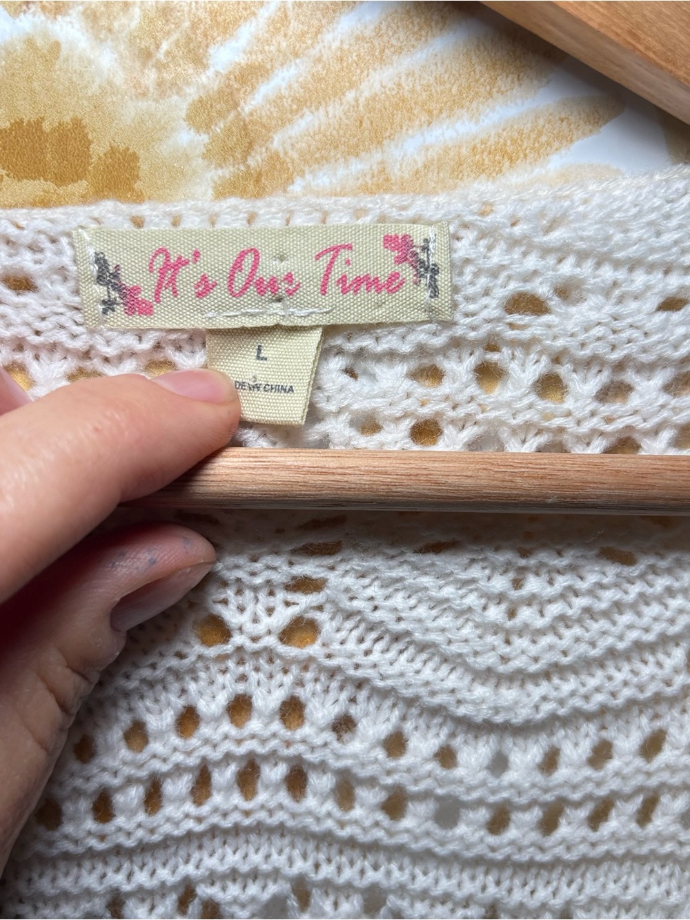 Cream Crochet Knit Cardigan Sweater | Boho Tie Front Top | Coastal Cottagecore - Picture 3 of 12